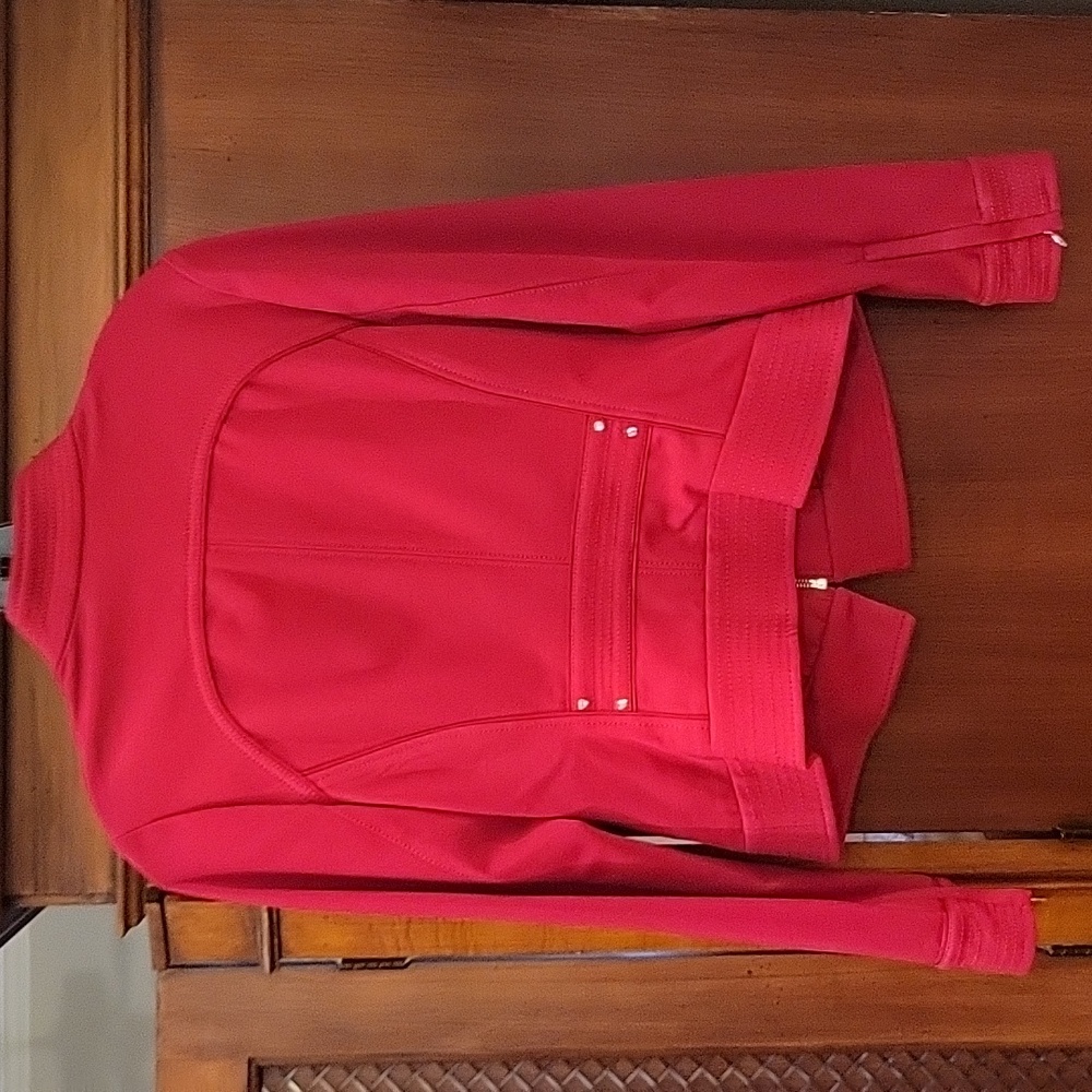 WHBM | Red Moto Style Office Jacket with Ruffle Detail - size 10P - Picture 8 of 12